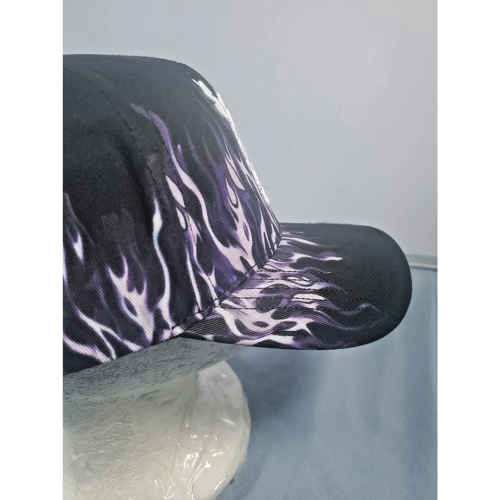 CASHED OUT HATS Purple Flame Black Purple Snapback Hat Skull Full Set COFLAMES